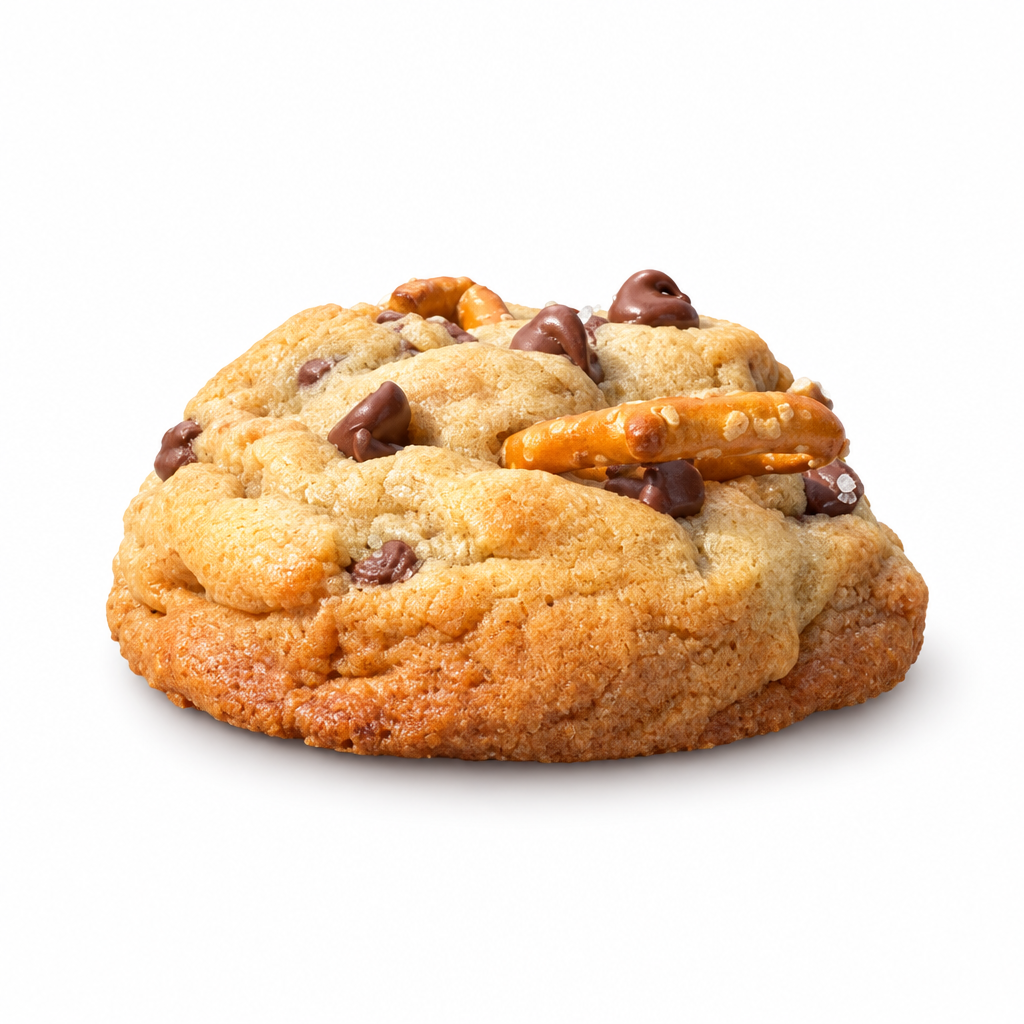 Drizzled cookie side view on white
